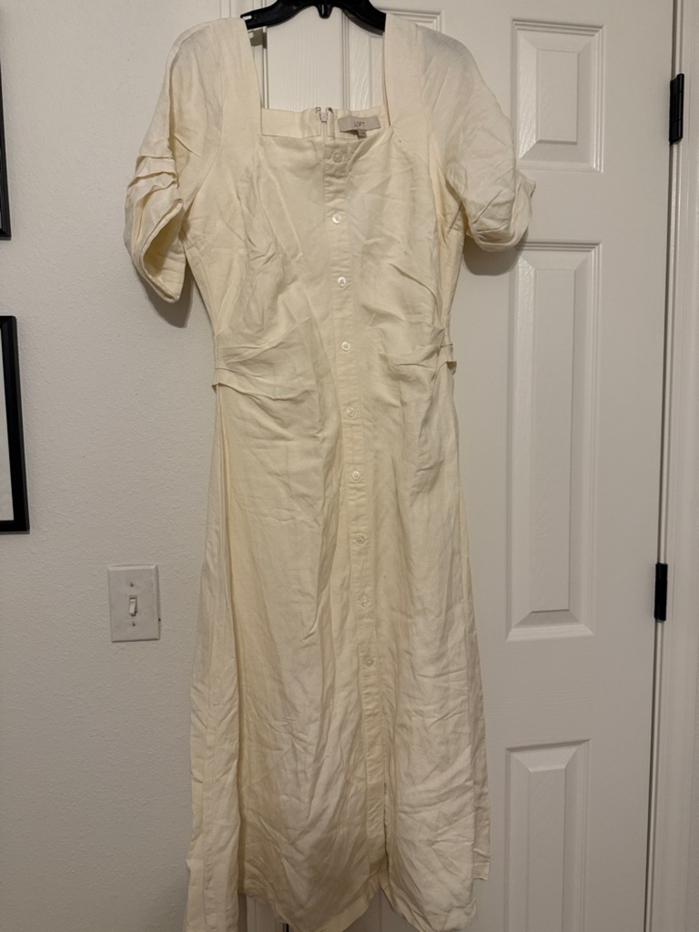 LOFT Cream Square-Neck Button-Front Midi Dress